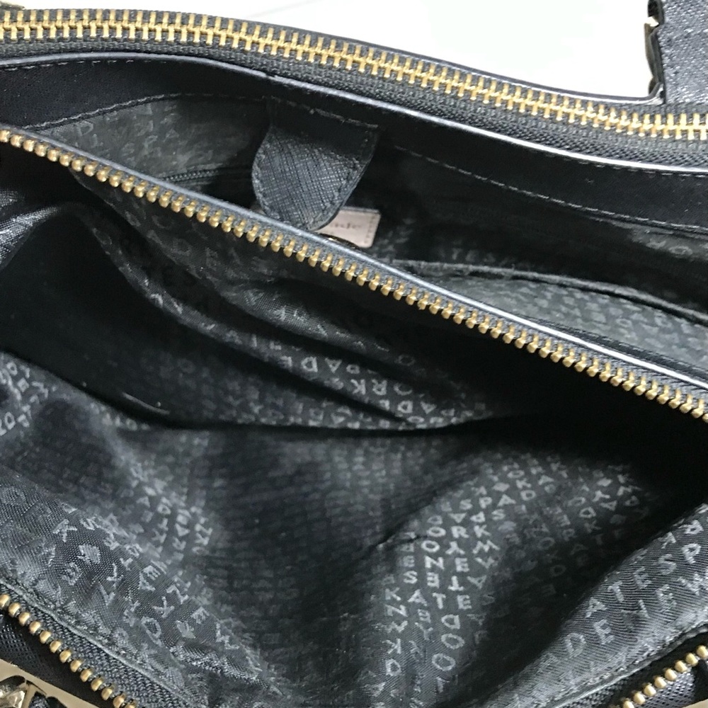 kate spade Large Black Satchel with Beige Bow Trim - Picture 10 of 11